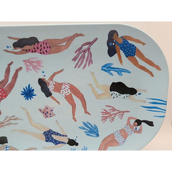 Prima Design Swim Print Bamboo Tray Melissa Wang Ocean Life Blue Summer Party - Picture 4 of 7
